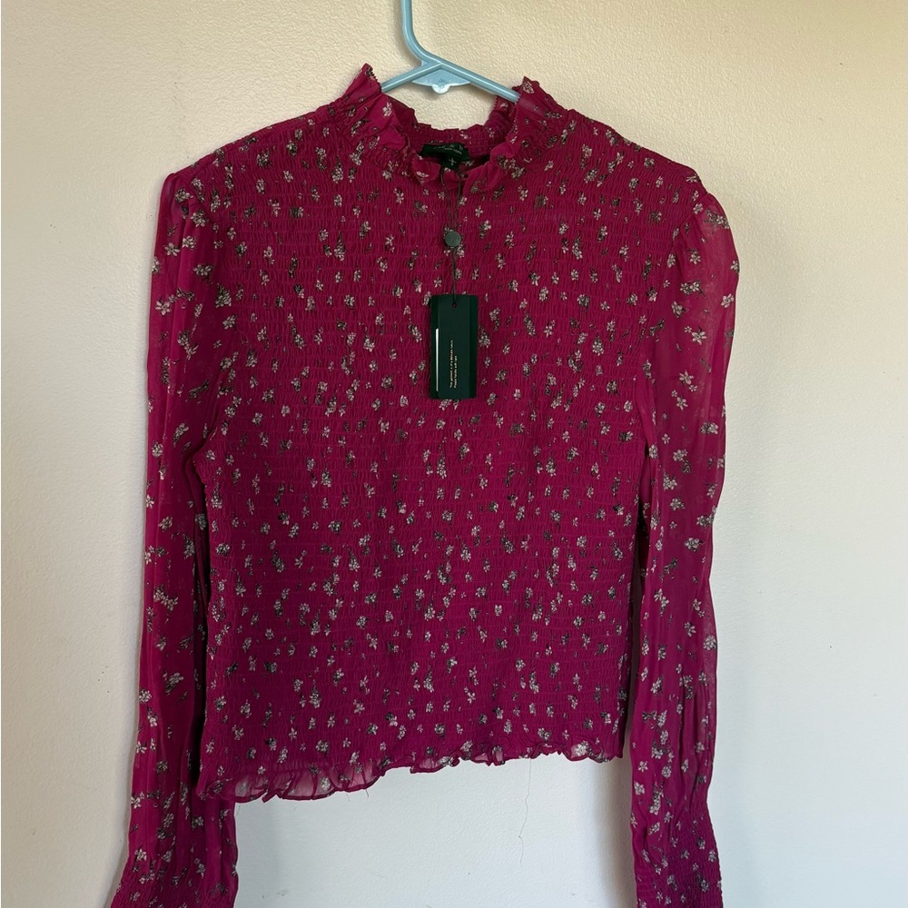 rag & bone Magenta Floral Smocked Blouse